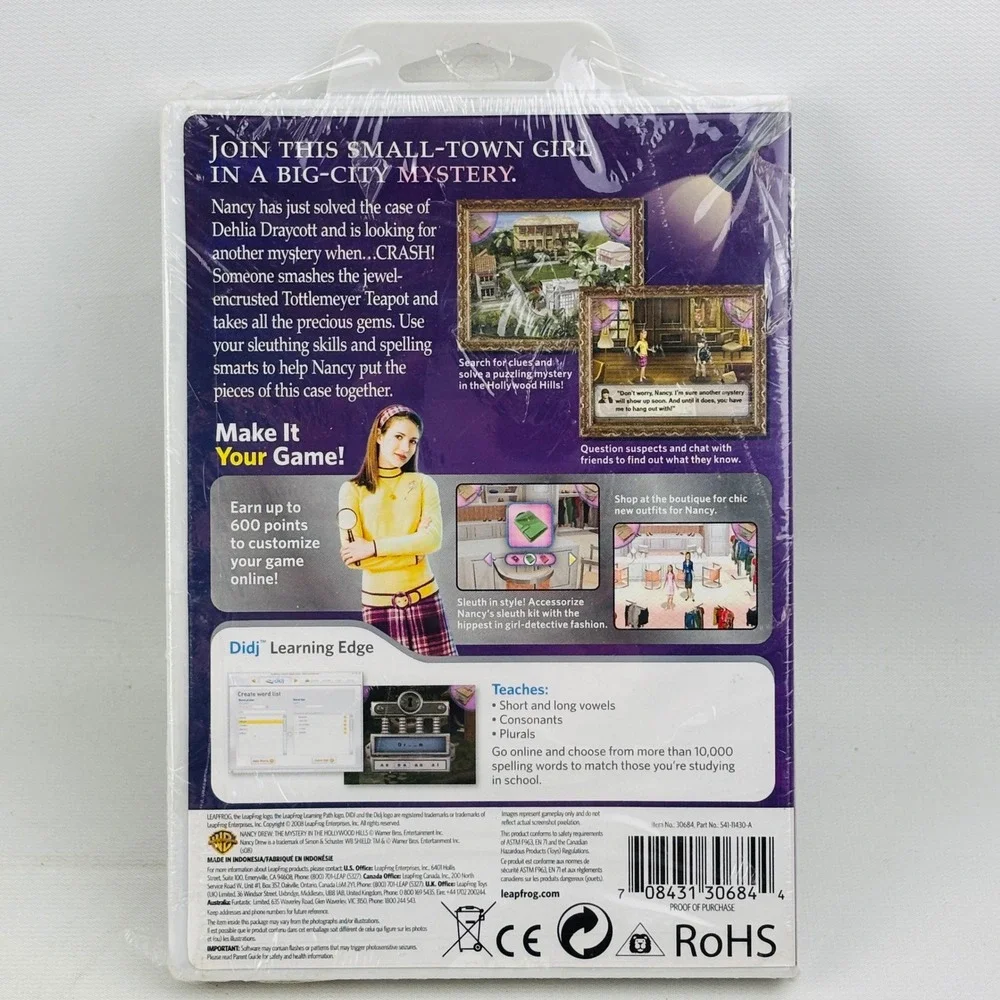 LeapFrog Didj Nancy Drew Mystery in the Hollywood Hills Game Spelling New Sealed